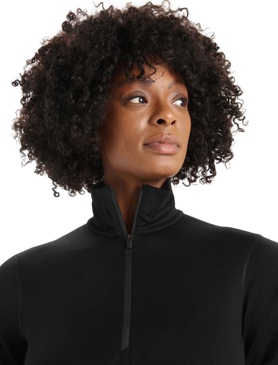 Black Icebreaker Merino 200 Oasis Long Sleeve Half Zip Thermal Top Women's Base Layers | AU 1904EBCX